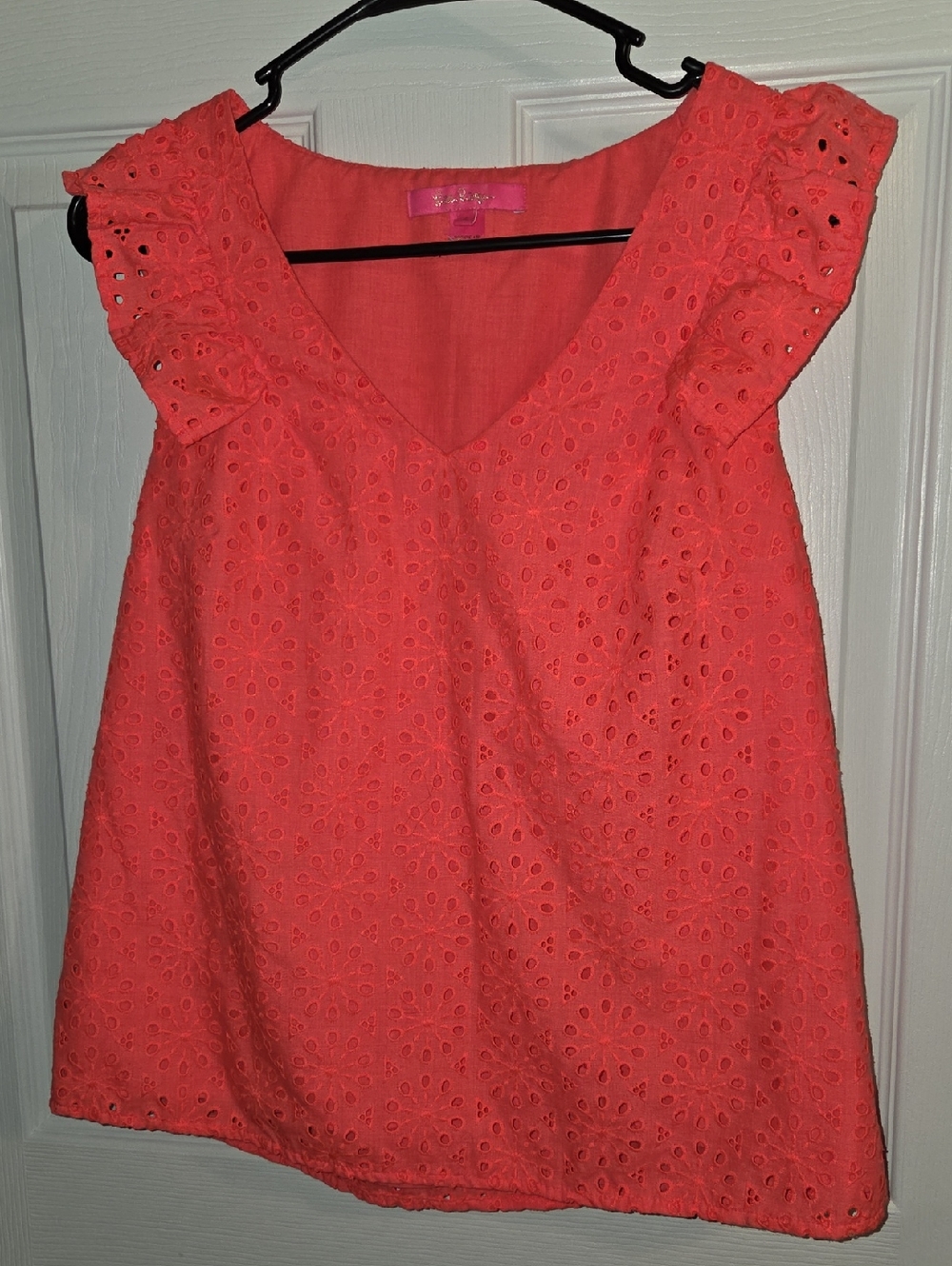 Coral Eyelet Ruffle Sleeve blouse